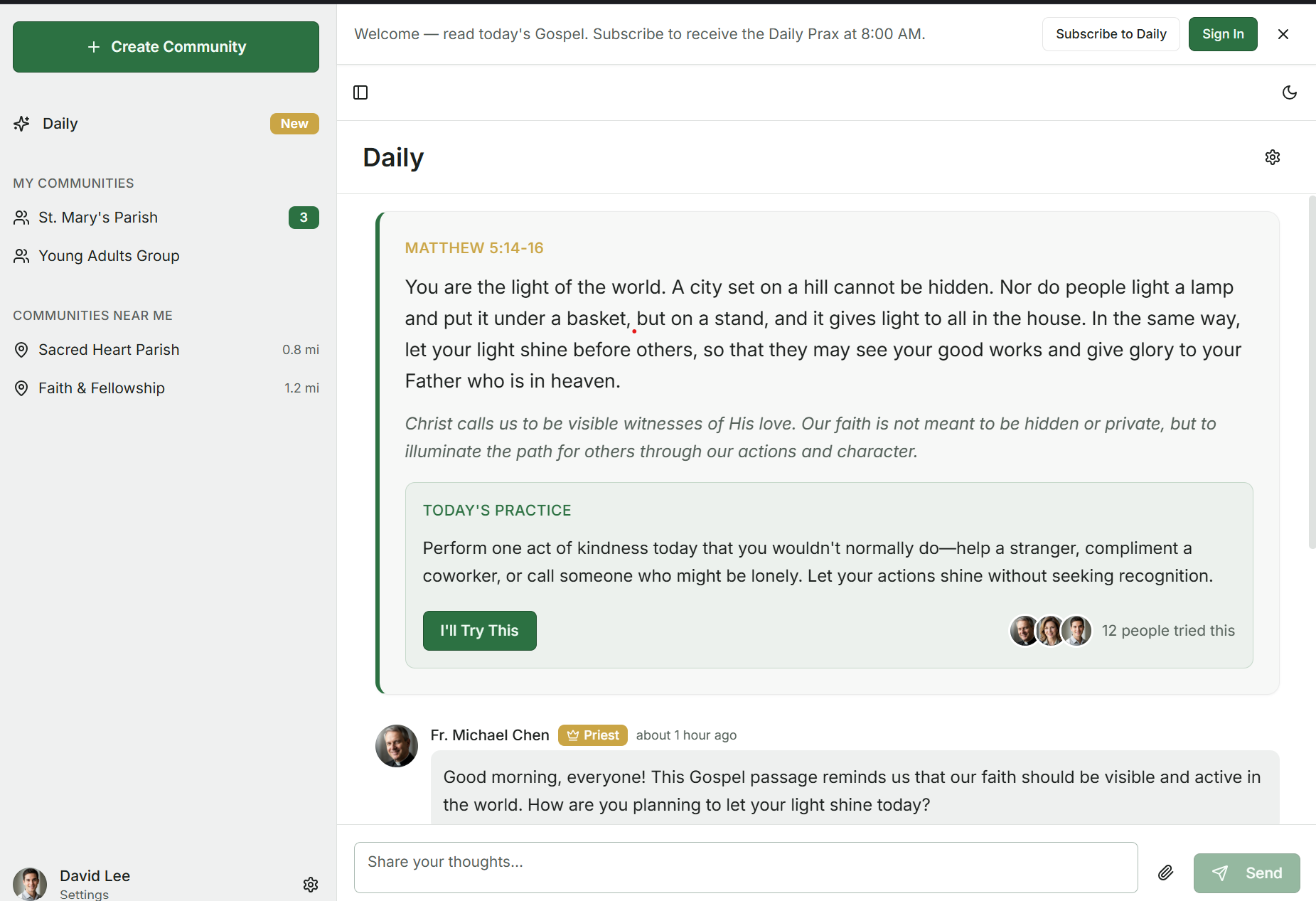 Praxis Catholic community web app